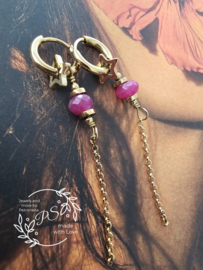 Oorbellen Jade, star en chain
