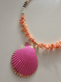 Parel look ketting peach Koraal