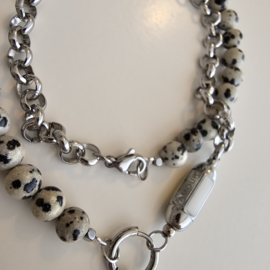 Complete set 50/50 beads ketting Dalmatiër Jaspis met Messagebox