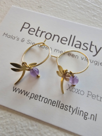 DragonFly oorbellen Amethist en stainless steel
