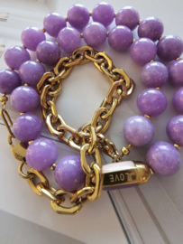 Lila edelsteen grote bollen ketting