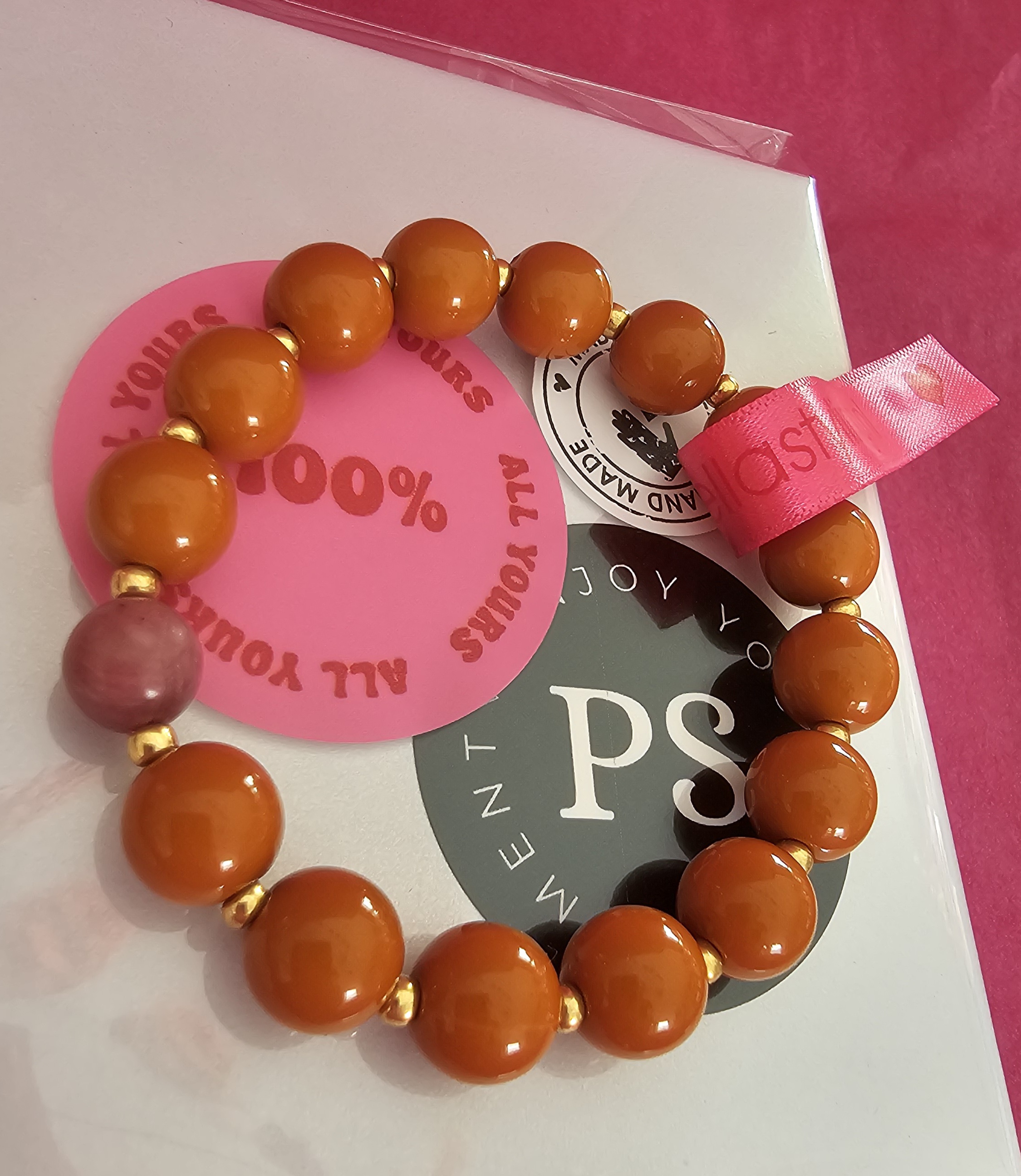 Rhodoniet met roestbruine chunky kralen