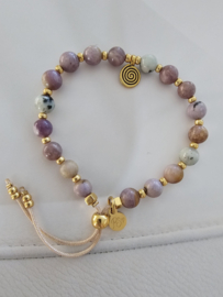 Lepidoliet & Kiwi Jaspis Happy BlessingMala 6mm