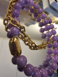 Lila edelsteen grote bollen ketting