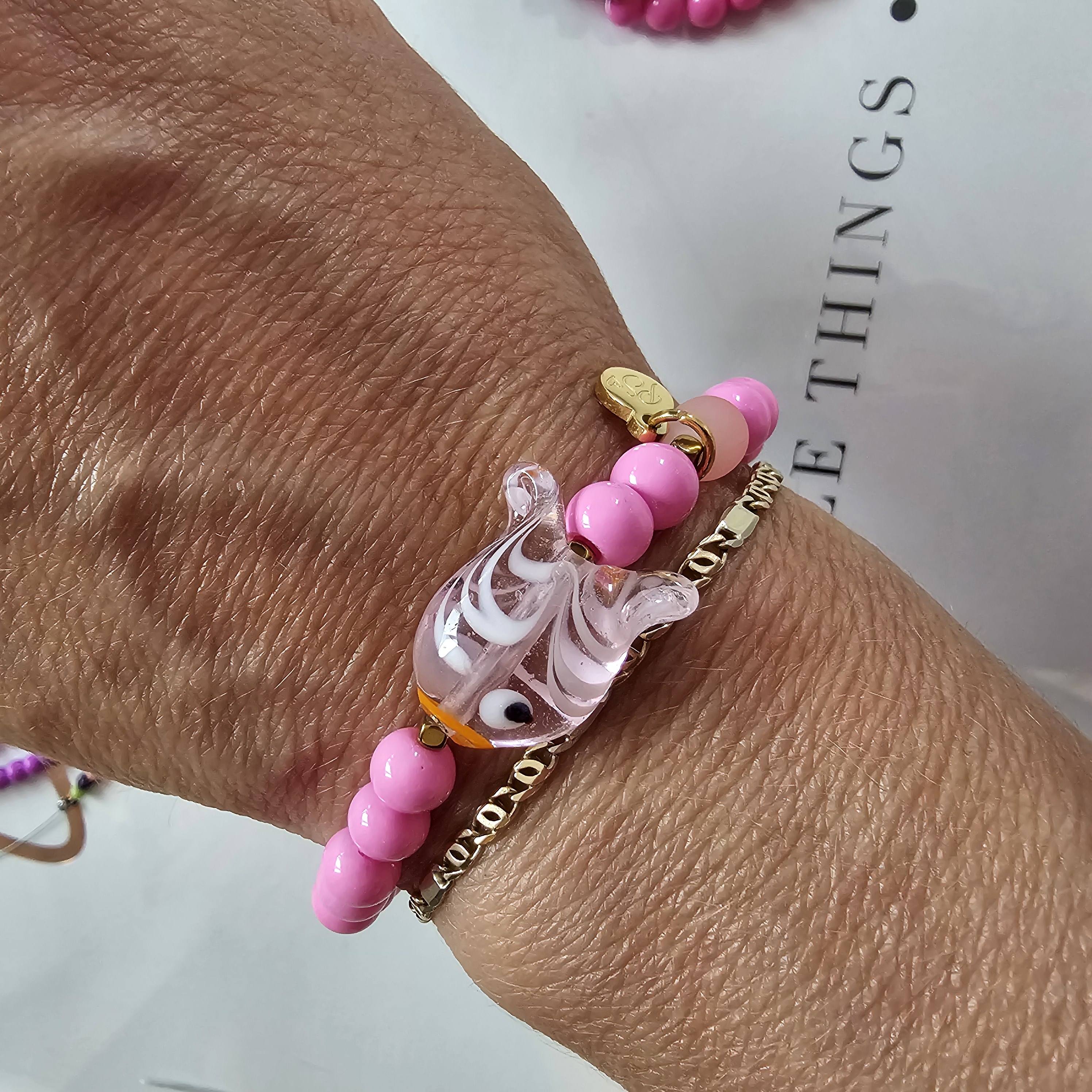 Pink Sea armband glasgeblazen visje