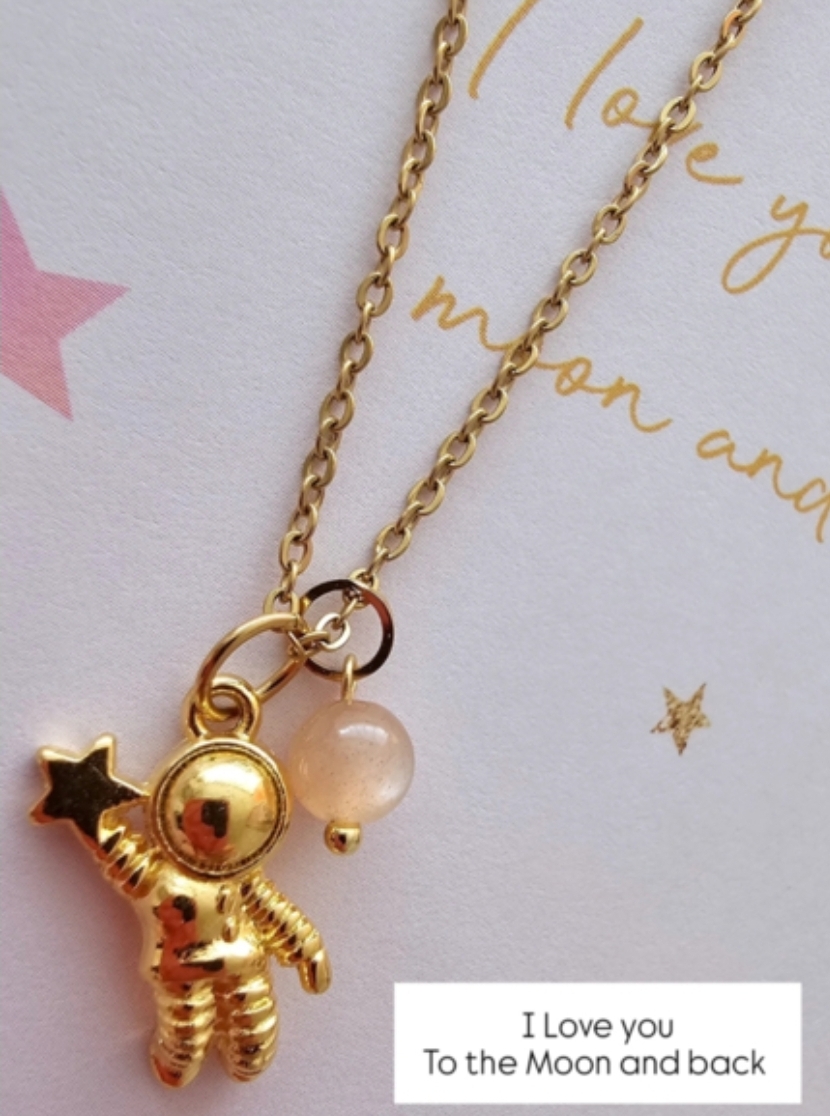 Astronaut ketting met Maansteen bolletje