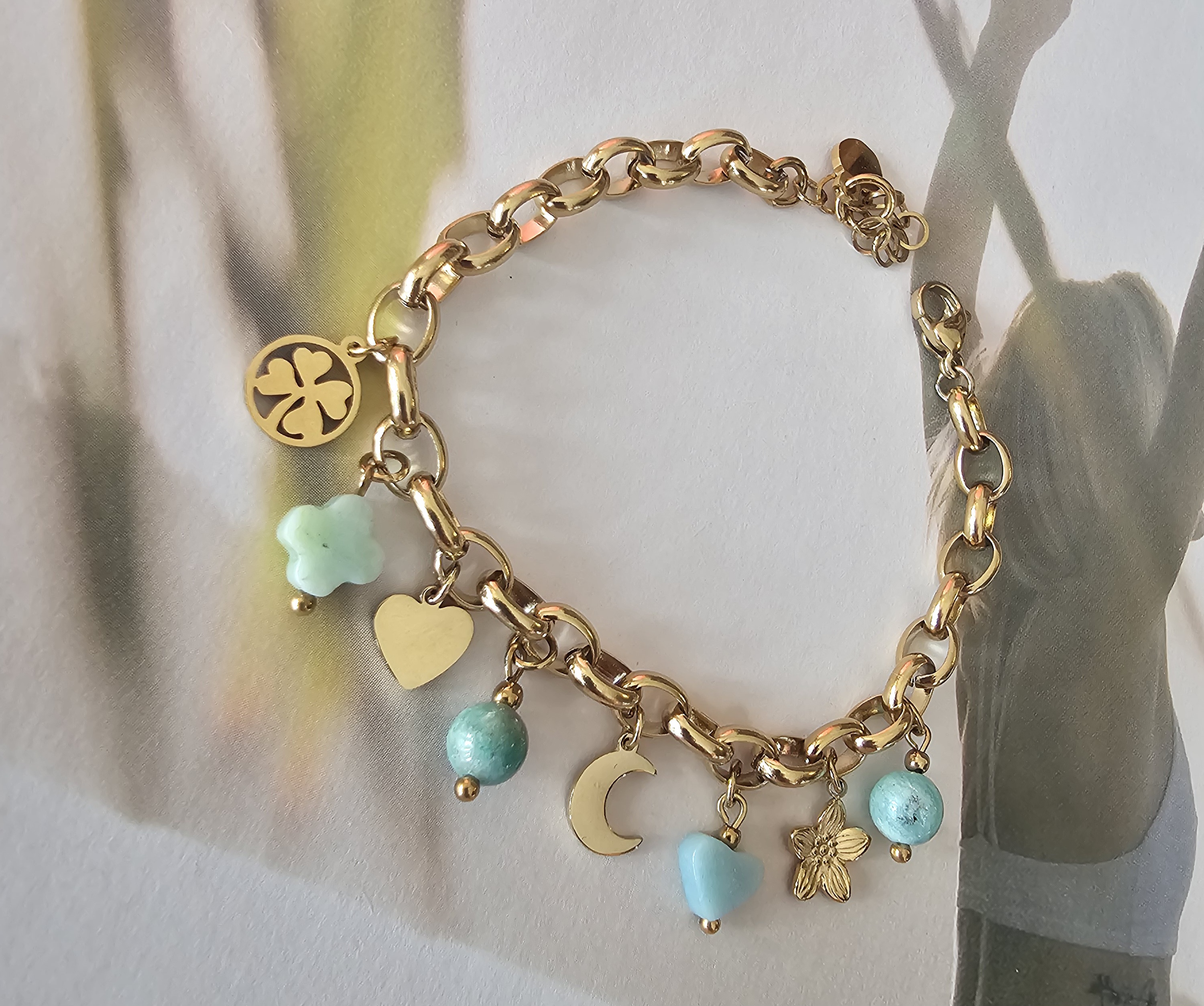 Bedelarmband Amazoniet en Jade