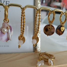 Gold plated creolen ♡ rvs met Rozenkwarts