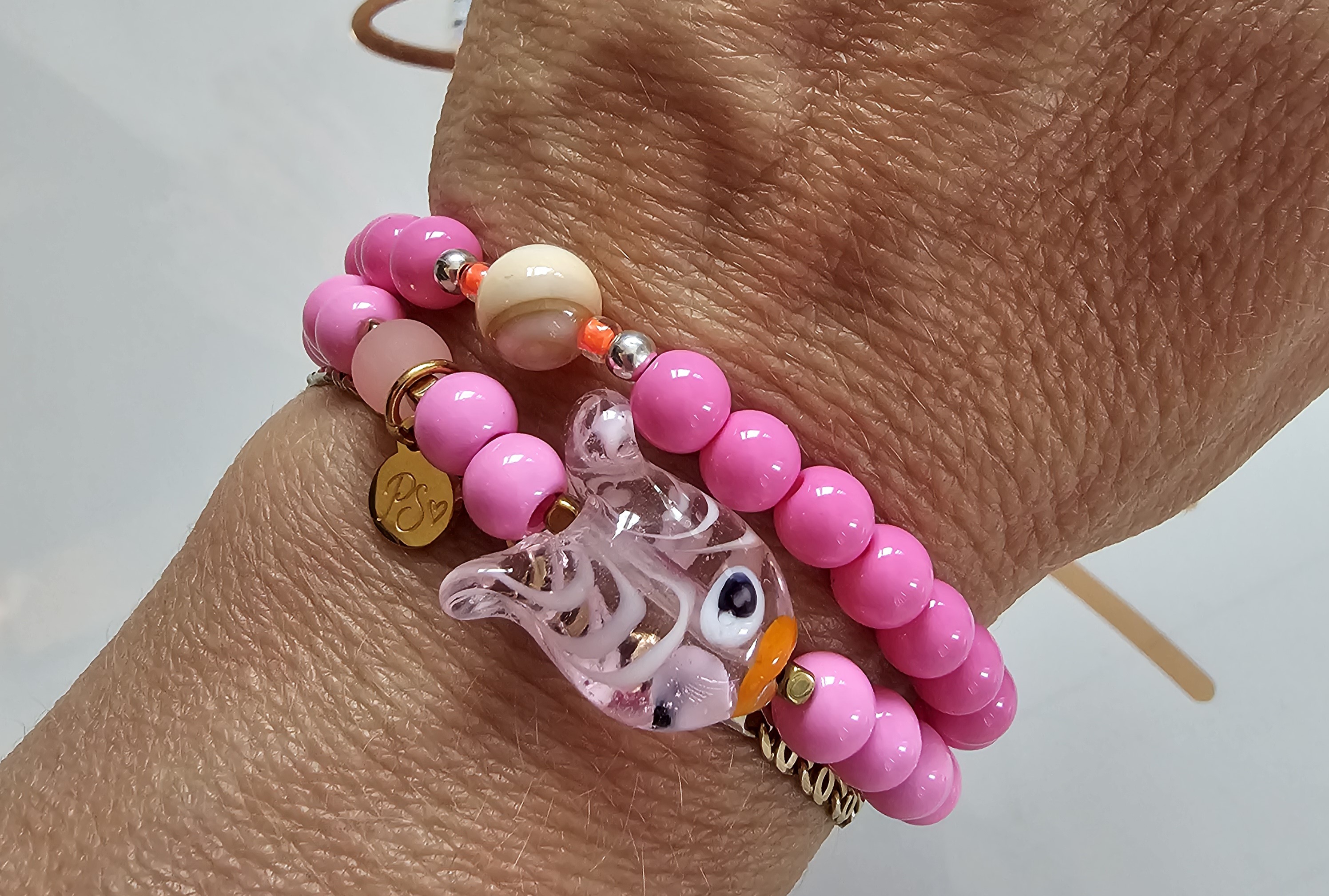 Pink Sea armband glasgeblazen visje