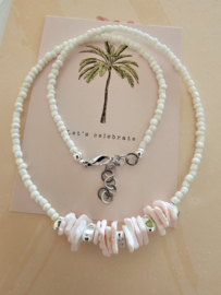 Seadbeads white, pink schelp | zilver