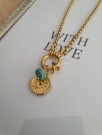 Boeislot ketting met zon en Turkoois howliet
