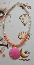 Parel look ketting peach Koraal