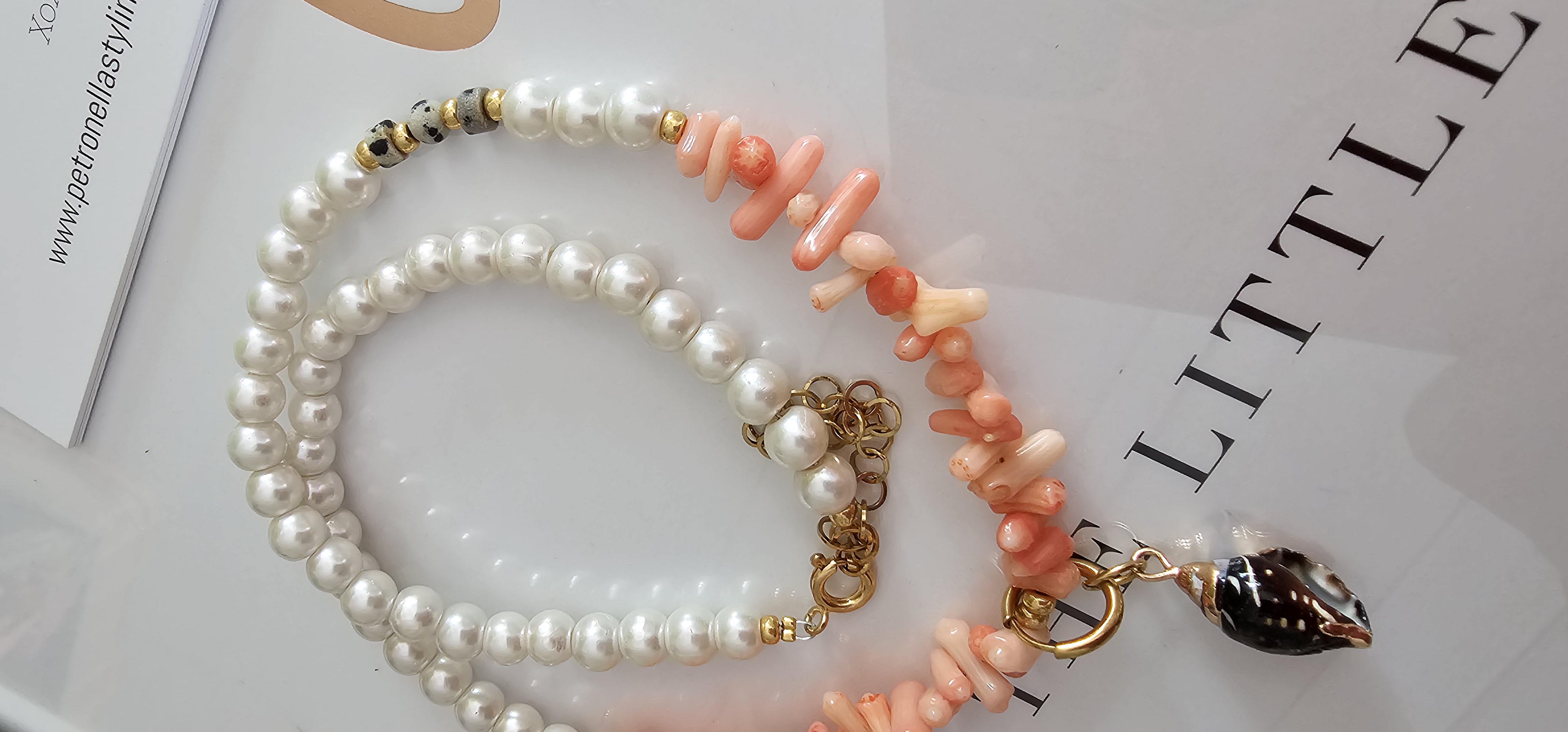 Parel look ketting peach Koraal
