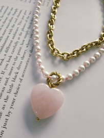 Parellook ketting met Rozenkwarts hart