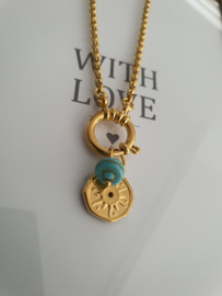 Boeislot ketting met zon en Turkoois howliet