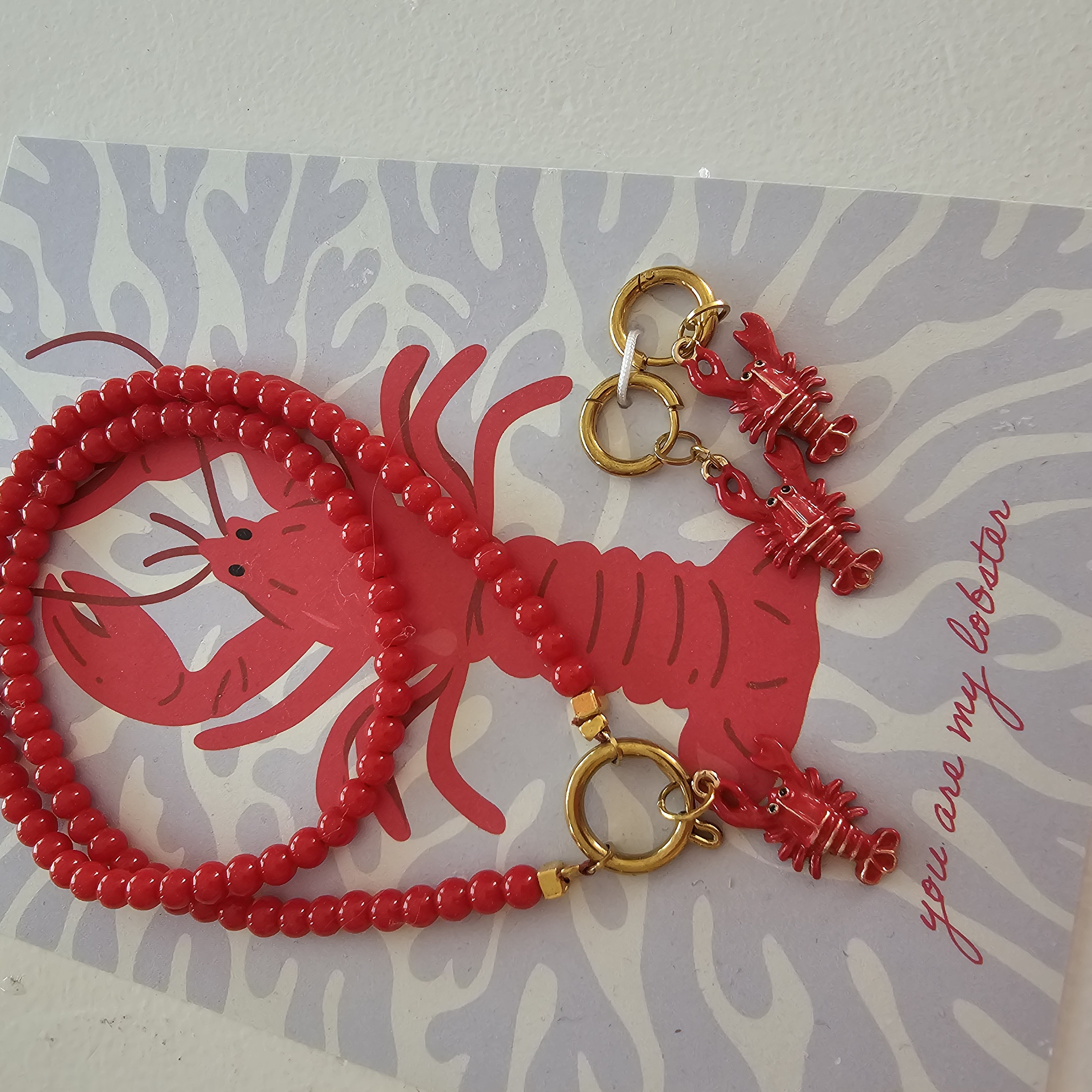Setje You are my Lobster Koraal ketting en oorbellen