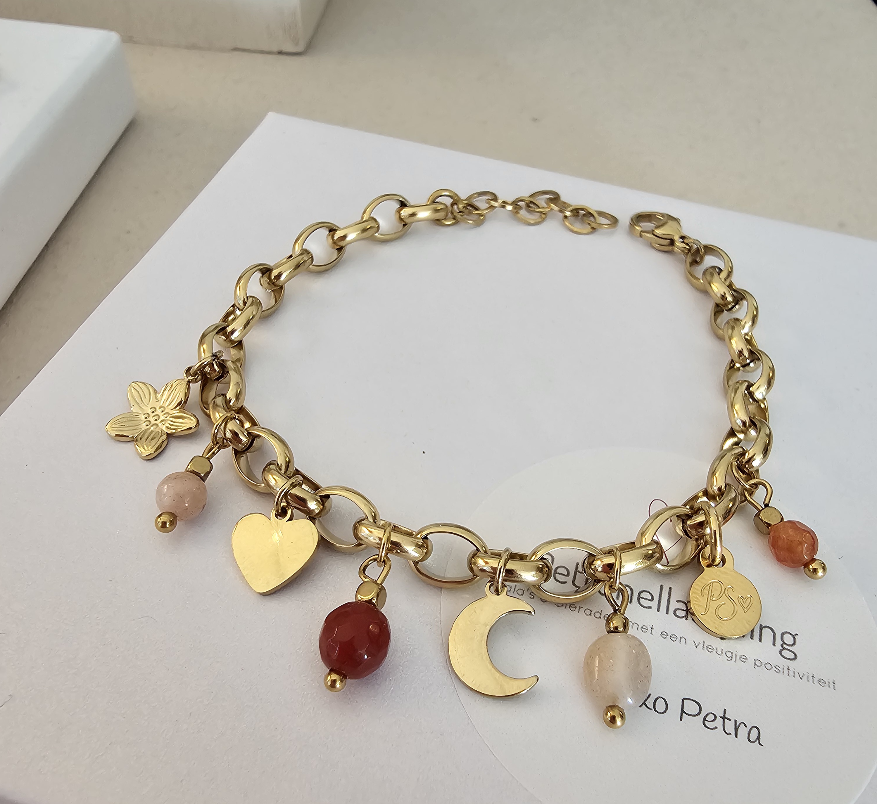 Bedelarmband Carneool Maansteen Zonnesteen