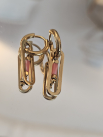Rhodochrosiet met stainless steel paperclip oorbellen