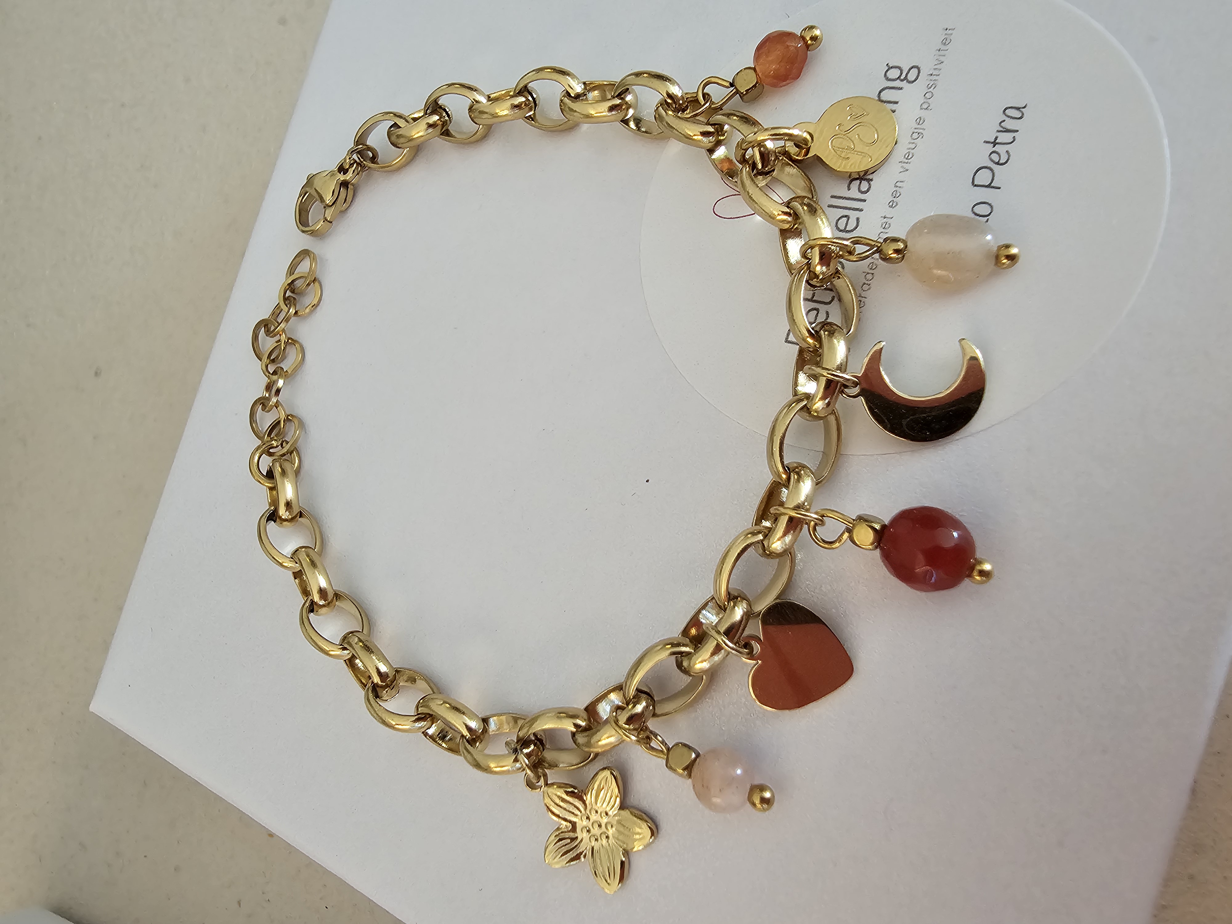 Bedelarmband Carneool Maansteen Zonnesteen