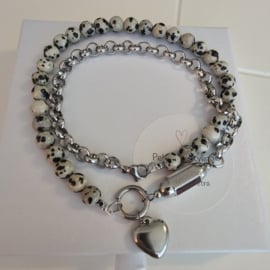 Complete set 50/50 beads ketting Dalmatiër Jaspis met Messagebox