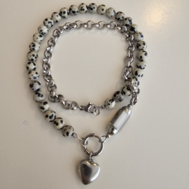 Complete set 50/50 beads ketting Dalmatiër Jaspis met Messagebox