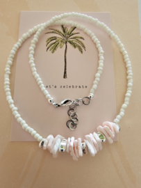 Seadbeads white, pink schelp | zilver