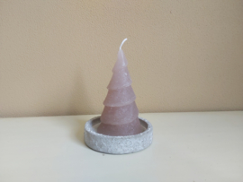 Kerstboom kaars in betonnen schaaltje,  oud roze