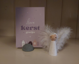 Kaart op houder met engeltje (paars)