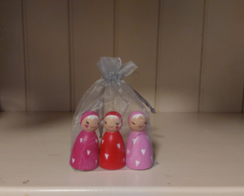 Set van 3 valentijns pegdolls in mooi zakje