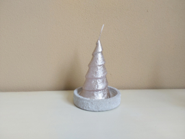 Kerstboom kaars op betonnen schaaltje, zilver