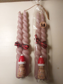 Set van gedraaide kaarsen oudroze met pegdoll