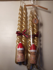 Set gedraaide gouden kaarsen met pegdoll