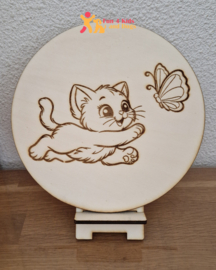 Houten kleurplaat - Poesje