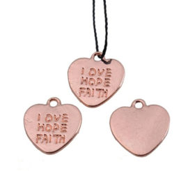 Hartje rosé gold Love, Hope,Faith, per 15 stuks