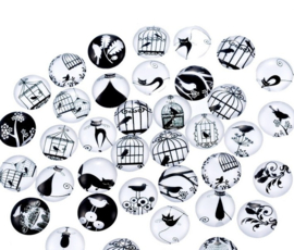 Cabochons 12mm zwart/wit, per 5 stuks