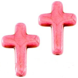 Keramiek Kruis Roze 24mm, per 7 stuks