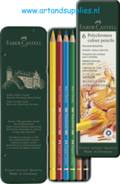 Faber Castell Polychromos kleurpotloden in blik, set van 6 stuks