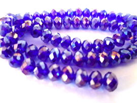 Facetkralen Donkerblauw AB 6x8mm, per streng van 70 kralen