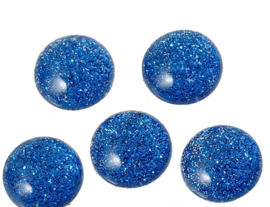 Cabochons 12mm blauw glitter, per 5 stuks