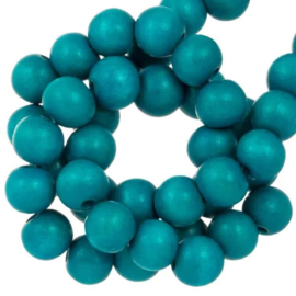 Houten kralen 8mm Donker Turquoise, per 50 stuks