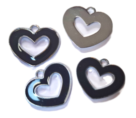 Hartje enamel zwart, per 4 stuks