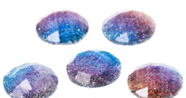 Cabochons 12mm multicolor glitter facet, per 5 stuks