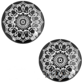 Cabochons 12mm mandala zwart, per 4 stuks