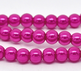 Glasparels 6mm Fuchsia, per streng van 100 kralen