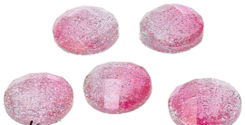 Cabochons 12mm roodroze glitter facet, per 5 stuks