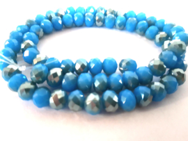 Facetkralen Blauw Shine 6x8mm, per streng van 70 kralen