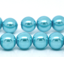 Glasparels 10mm Turquoise, per streng van 50 kralen