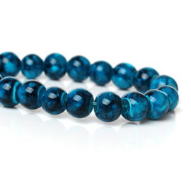 Glaskralen Blauw gemeleerd 8mm, per streng van 75 kralen