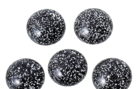 Cabochons 12mm zwart glitter, per 5 stuks
