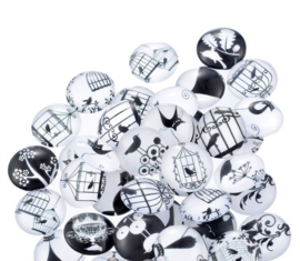 Cabochons 12mm zwart/wit, per 5 stuks